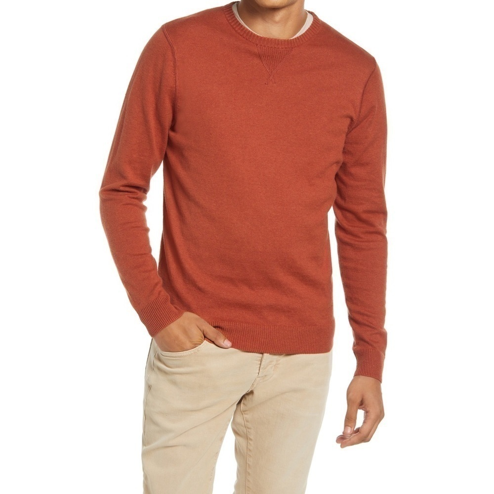Treasure & Bond Men's Cotton & Cashmere Crew Sweater in Rust Aragon Oil Size XL